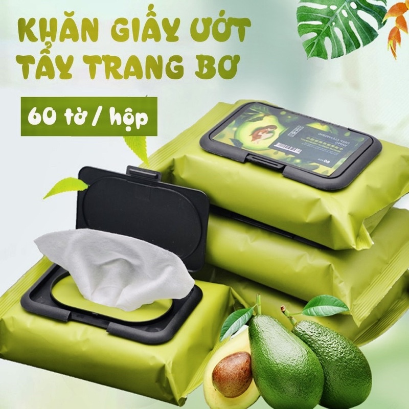 Khăn Giấy Ướt Tẩy Trang Bơ DEEP CLEANSING Loại Bỏ Lớp Trang Điểm Tẩy Bụi Bẩn Sạch Sâu Túi 60 Tờ Khăn Lau Mặt Bơ AVOCADO