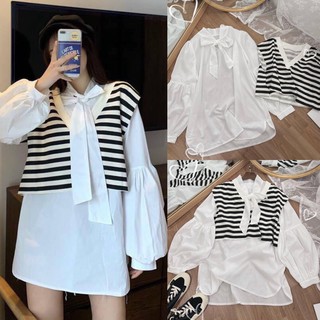 Set áo sơ mi kèm gile kẻ chanreen set áo dễ mix đồ, màu sắc trẻ trung, năng động