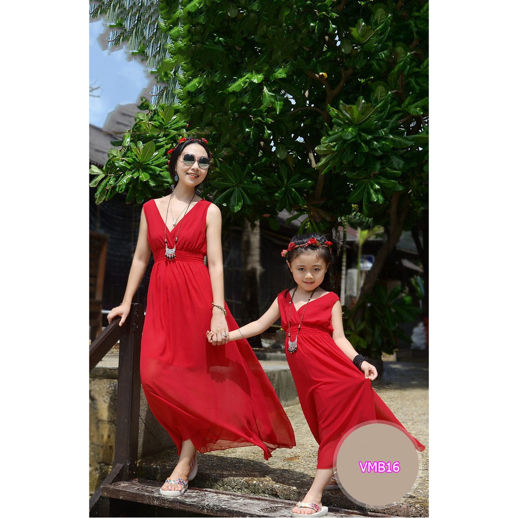 Mẹ & Bé - Set đầm maxi cổ V eo bo Mẹ Bé VMB16