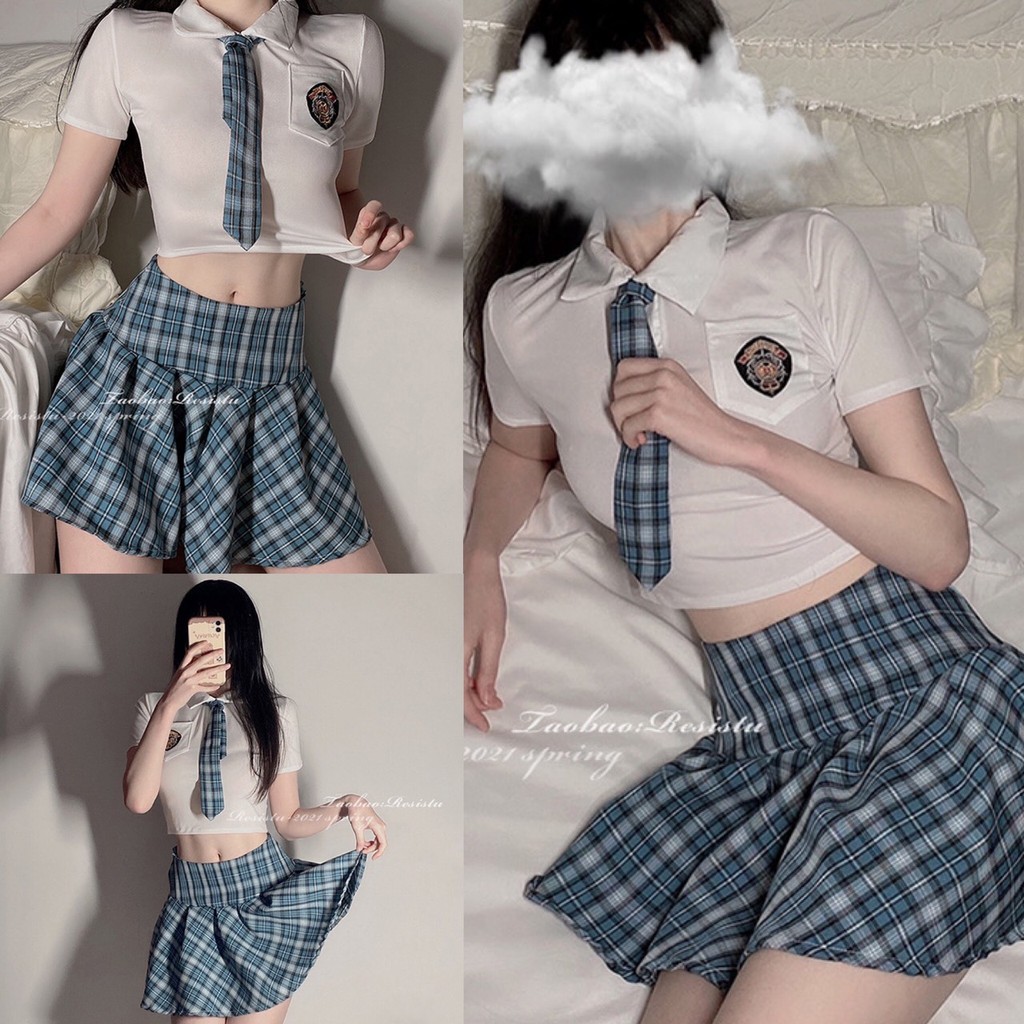 Đồ ngủ Cosplay nữ sinh 💝 Free ship 💝 chân váy kẻ caro cao cấp