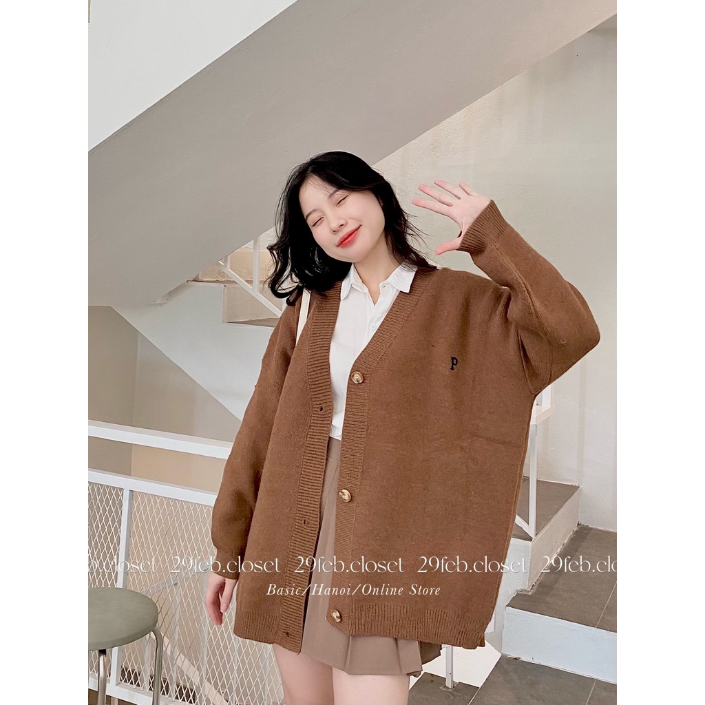 Áo khoác cardigan oversize thêu chữ P, mặc đôi nam nữ chất dày dặn - 29feb.closet