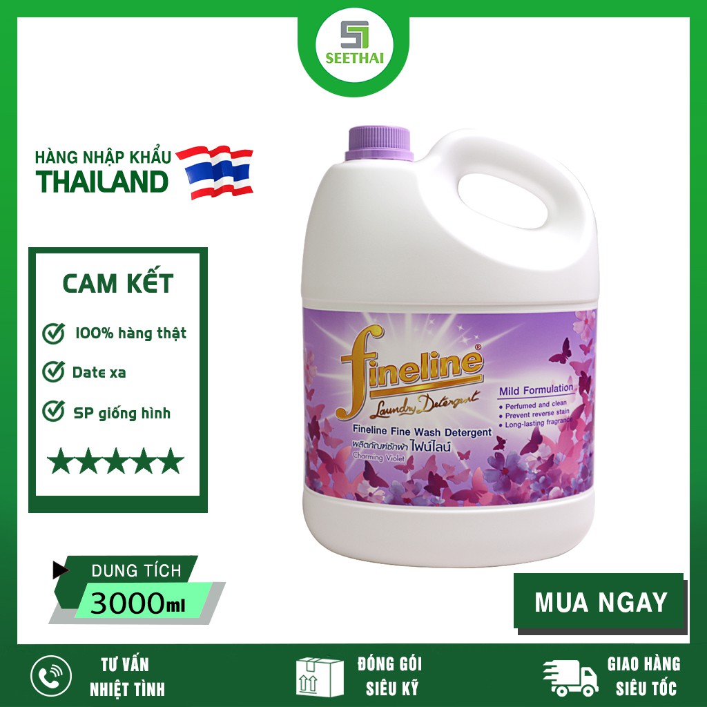 Nước giặt xả diệt khuẩn Charmy Violet FINELINE Laudry Detergent Thái Lan 3000ml - can màu tím - Fineline wash detergent