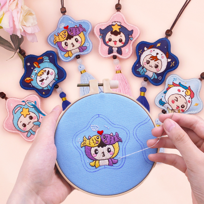 Túi Vật Liệu DIY Thêu Tay Bùa Hộ Mệnh Hình 12 Chòm Sao