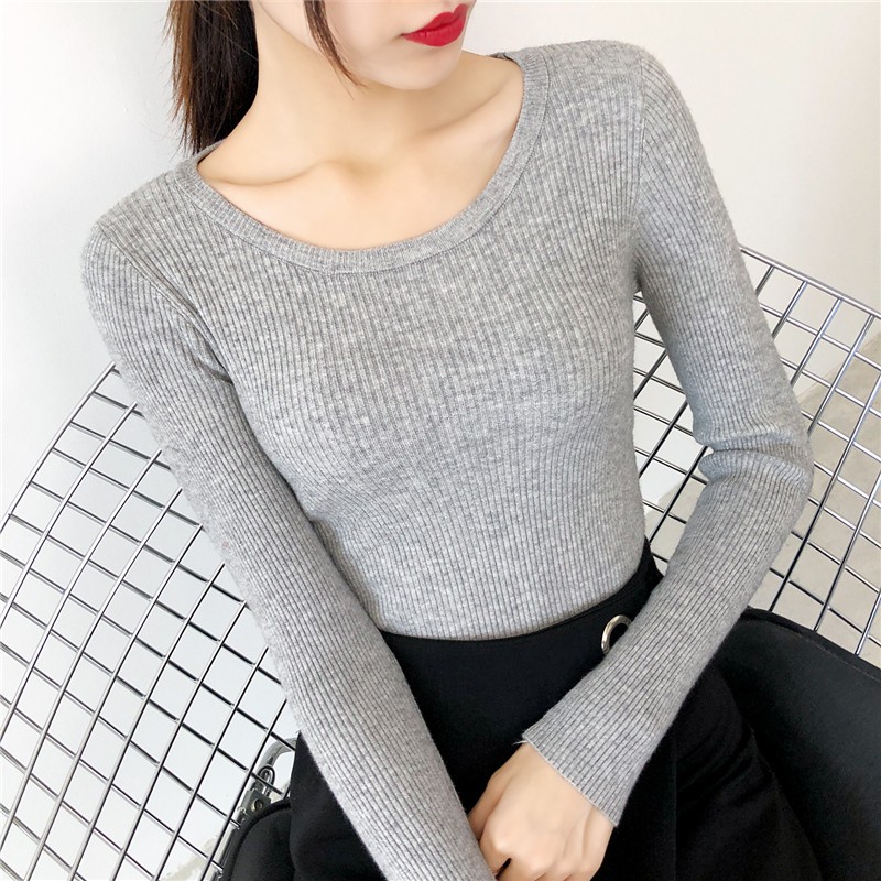 [Hàng sẵn] Áo len nữ mỏng cổ tròn trơn basic form ôm body - hàng QC