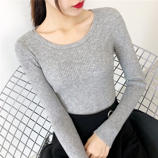 Áo len nữ mỏng cổ tròn trơn basic form ôm body - hàng QC