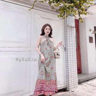 Đầm maxi voan thổ cẩm (2 màu)