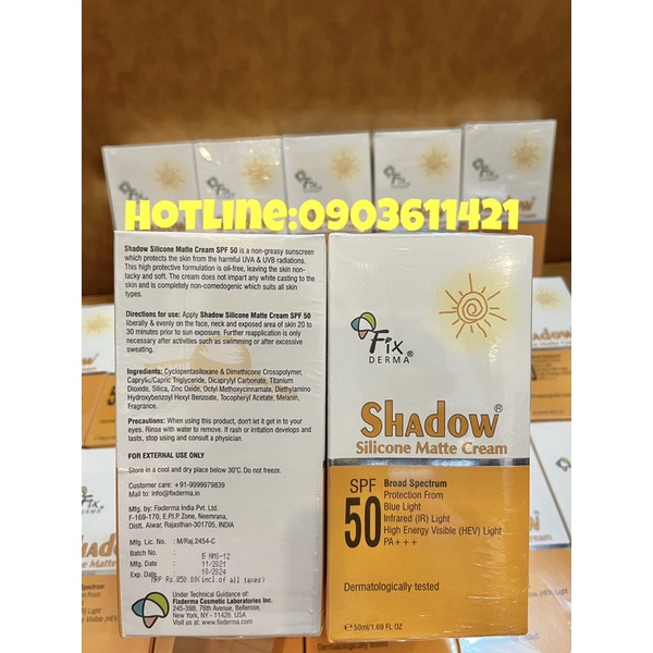 Kem chống nắng Fixderma Shadow Silicone Matte Cream SPF 50+ chống tia sáng xanh 50ml .