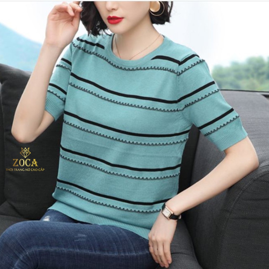 Áo len nữ mỏng thu đông kẻ ngang cộc tay dệt kim_Zoca | BigBuy360 - bigbuy360.vn