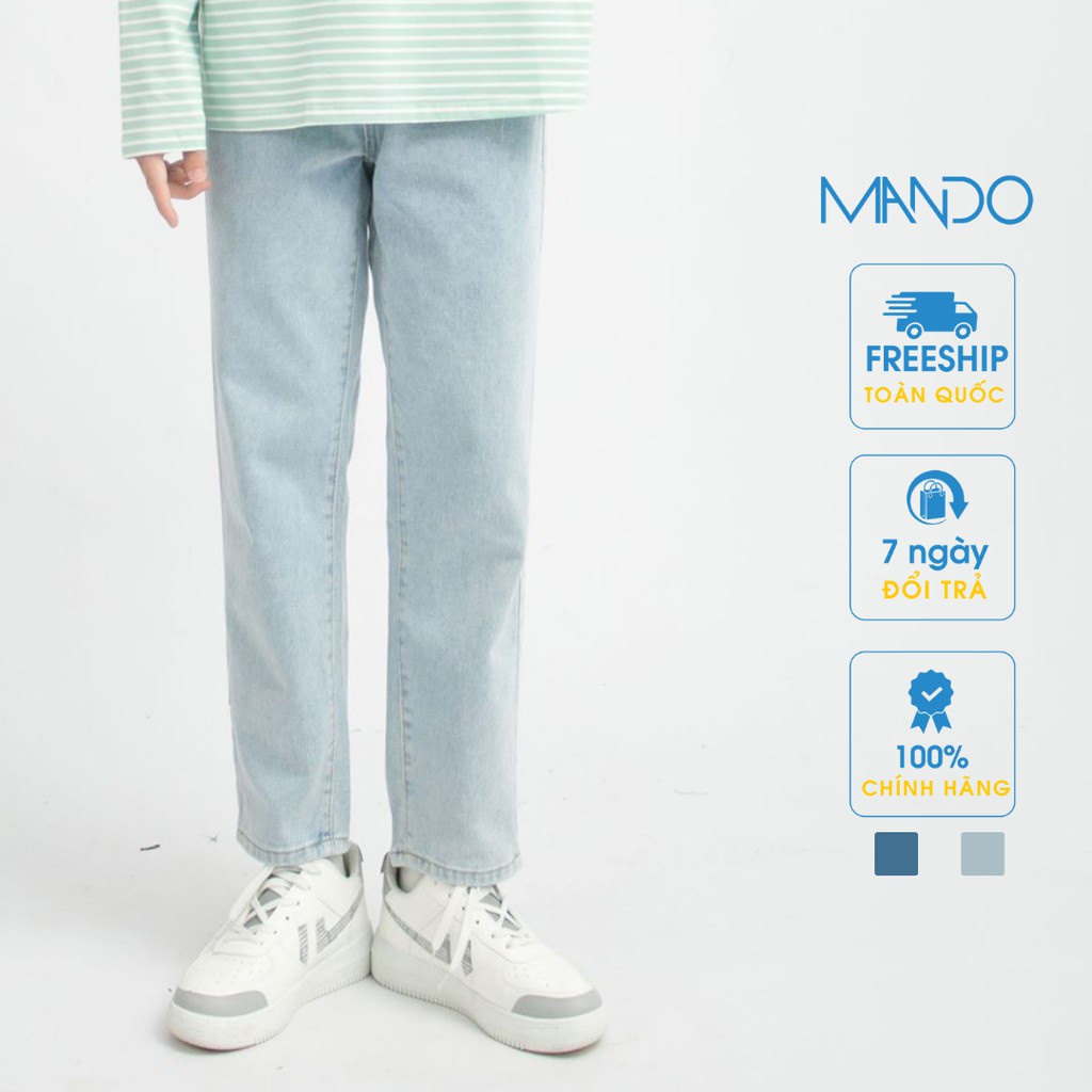 Quần Jean Nam MANDO Ống Rộng Kiểu Dáng Basic Unisex Thời Trang Hàn Quốc Chất Bò Xanh Nhạt Xanh Đậm QJN057 - HÀNG MỚI VỀ