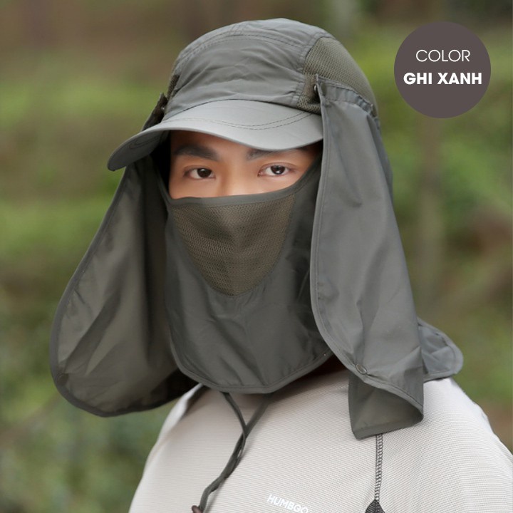 Nón nam rộng vành có khăn che mặt chống nắng thích hợp câu cá, làm vườn, leo núi Mũ chống nắng