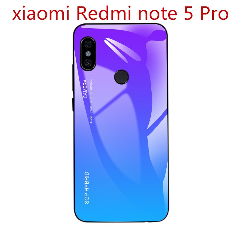 Ốp điện thoại mặt sau kính cường lực màu gradient viền khung mềm cho Xiaomi Redmi Note 5 Pro