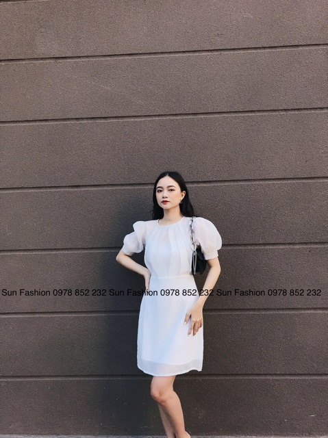 Đầm trắng tinh khôi Sun Fashion dáng chữ A 2 lớp,dự tiệc, prom,kỉ yếu