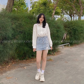 Áo sơ mi nữ trắng form thường oversize [STORY] A2106 (ảnh thật)