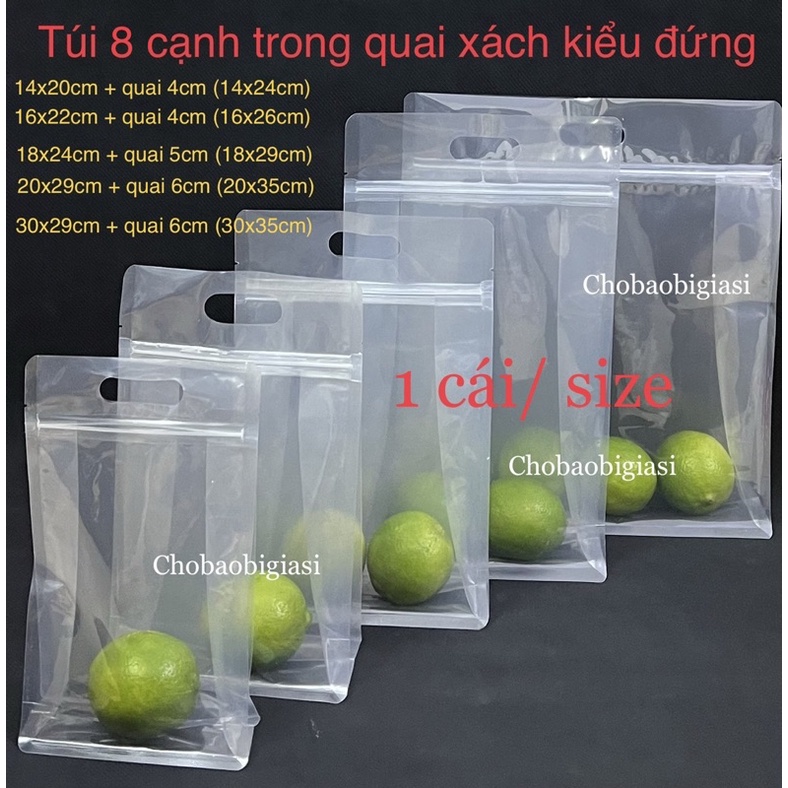 Túi zip 8 cạnh trong có Quai Xách đáy vuông - dạng đứng