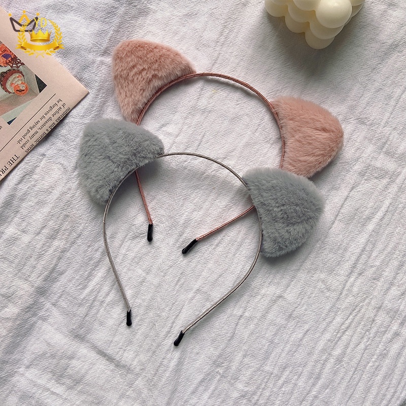 Băng Đô Cài Tóc Hình Tai Mèo Nhồi Bông Mềm Mại Dễ Thương Cho Bé Gái HB