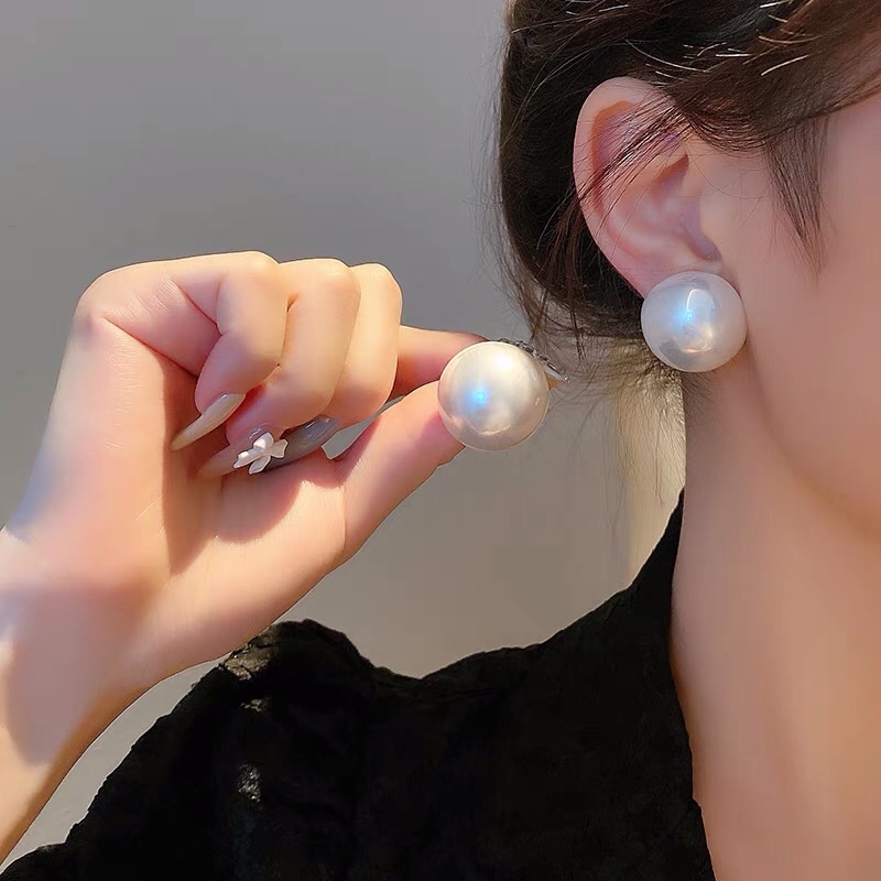 Bông tai tròn hạt trai nhân tạo cao cấp style đơn giản tinh tế