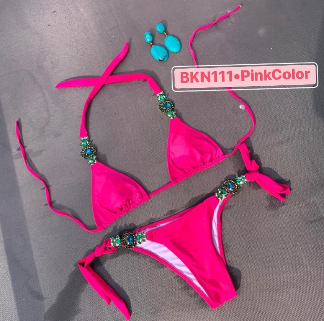 [BKN111] <ÂU> SET BIKINI MIX ĐÁ HỒNG NEON/ĐEN