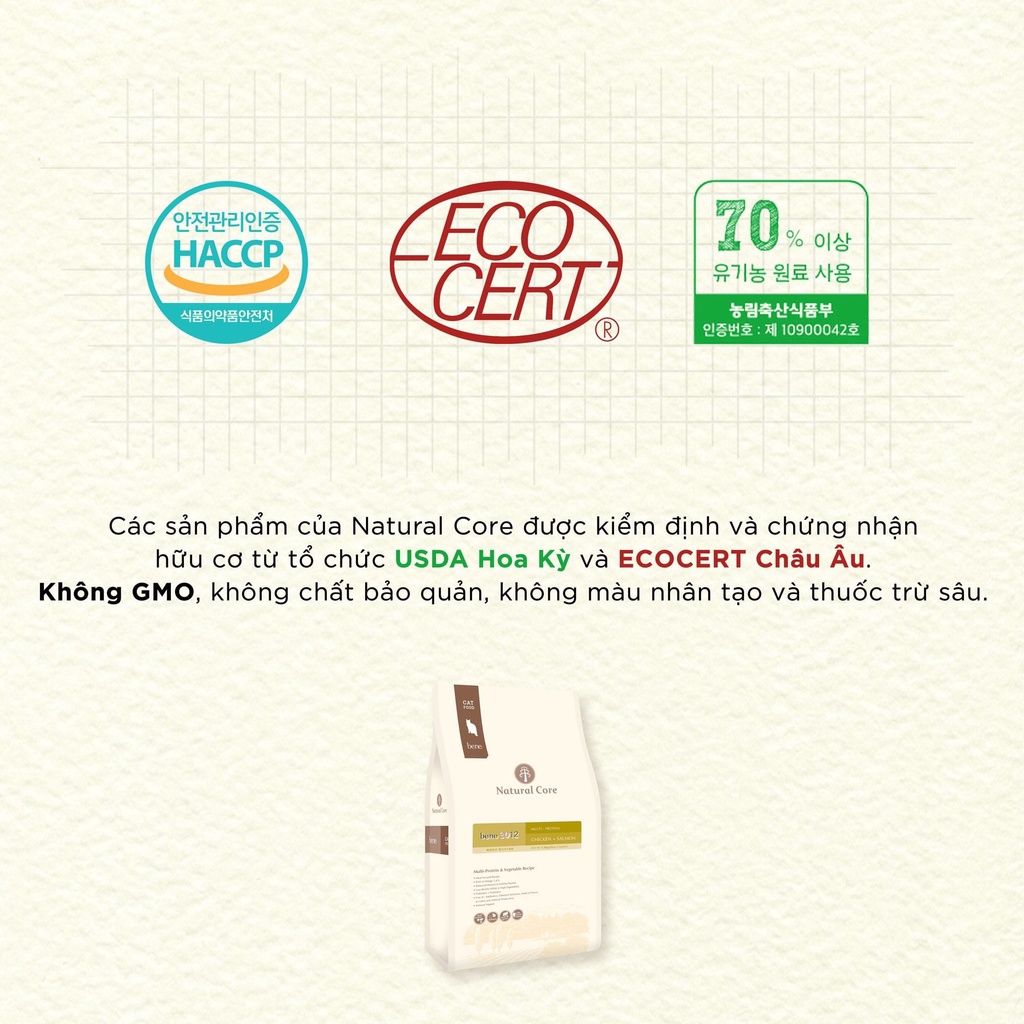 Thưc ăn hạt mèo Natural Core Bene C3 cho mèo mọi lứa tuổi vị gà & cá hồi 500g & 1.5kg
