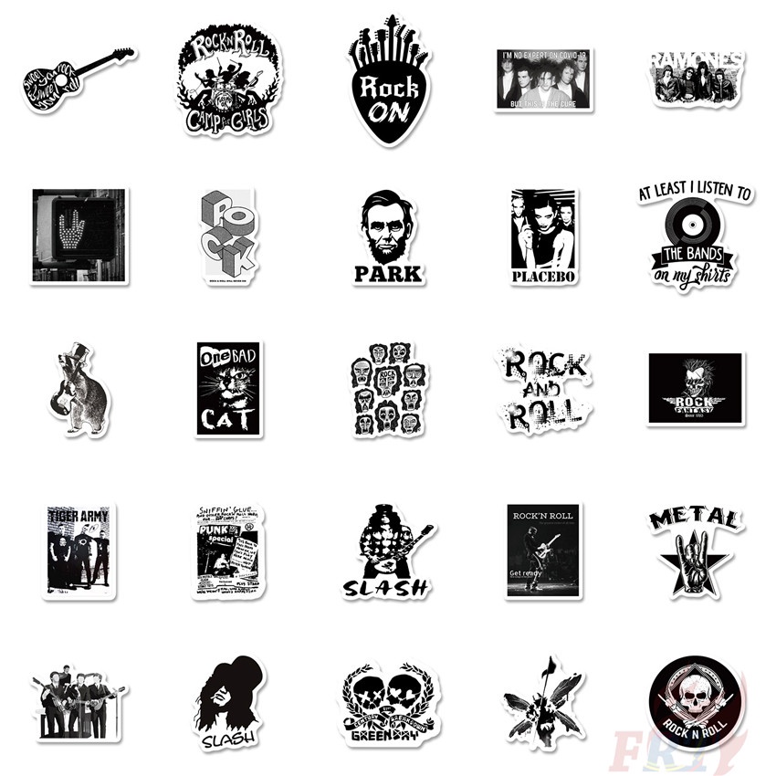 Bộ 50 Cái ❉ Ban Nhạc Rock Punk Hip Hop. 02 Miếng Dán Kim Loại Màu Trắng Đen Kiểu Cổ Điển ❉ Sticker Dán Tường Chống Thấm Nước Thời Trang