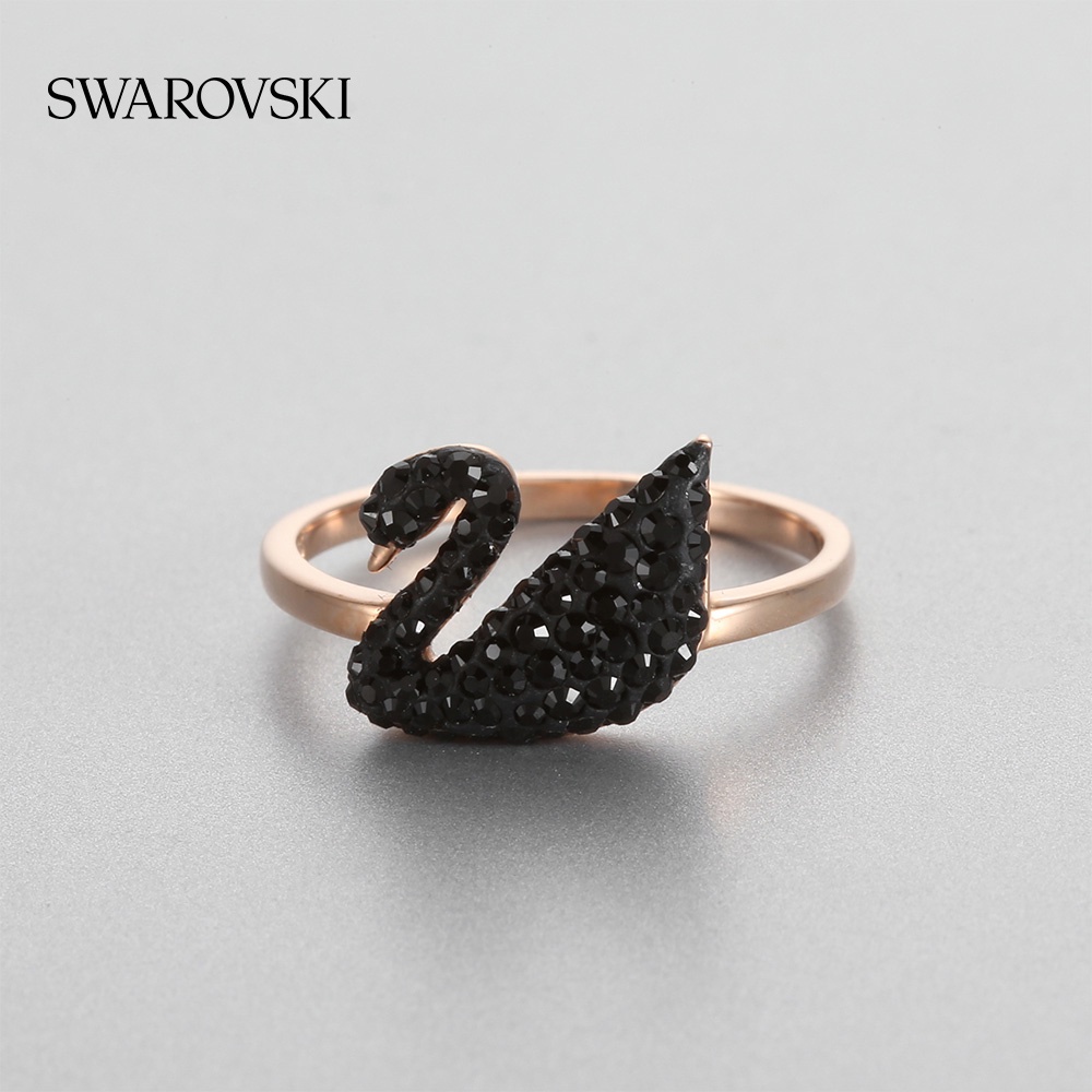 Nhẫn Swarovski Hình Thiên Nga Đen Đính Đá Pha Lê Thời Trang