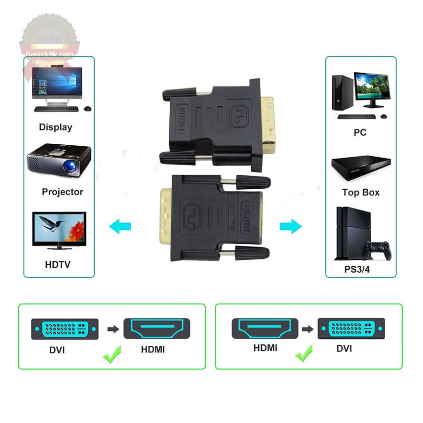 Đầu chuyển DVI 24 1 sang HDMI hai chiều đa năng màu đen