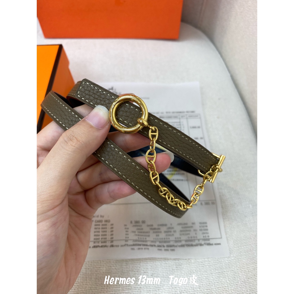 Thắt lưng da nữ thương hiệu thời trang cao cấp Hermes HM Mini Constance chất liệu da thật size 1.3