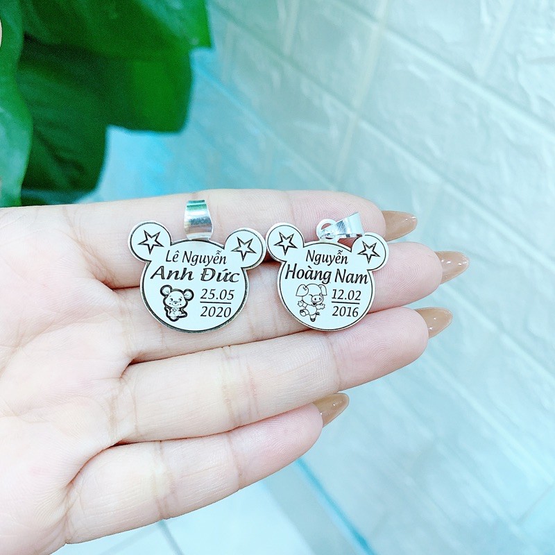 Mặt dây bạc ta MIỄN PHÍ khắc tên  theo yêu cầu, size nhỡ phù hợp cho các bé - LA21