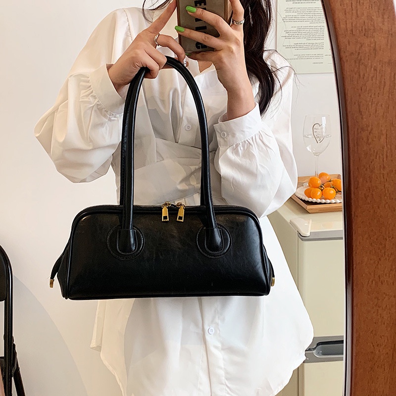 Túi đeo vai IELGY màu trơn phối khóa kéo kết cấu thời trang Pháp dễ phối đồ cho nữ