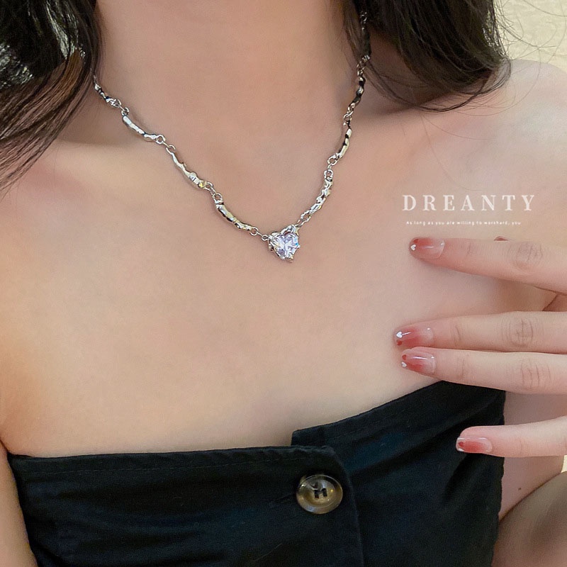 Dây Chuyền Mặt Trái Tim Đính Đá Zircon Phong Cách Hàn Quốc Thời Trang