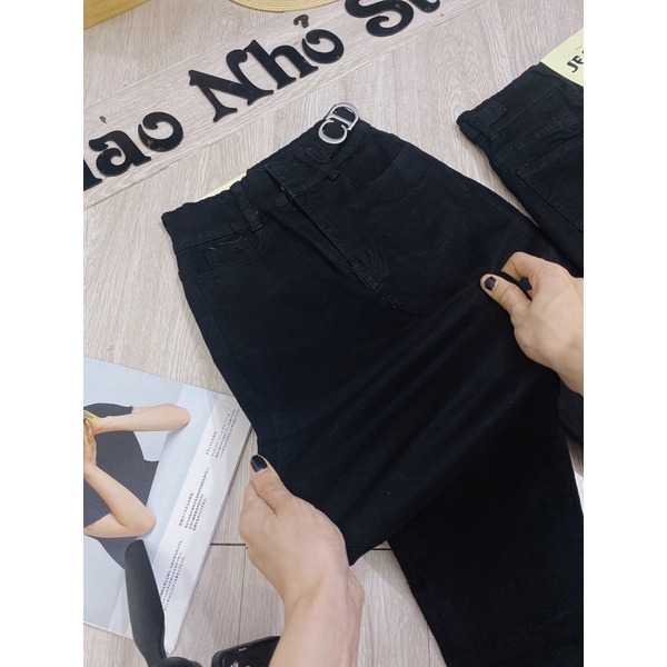 quần jean đen lưng cao đính logo CD(hình thật 100%)