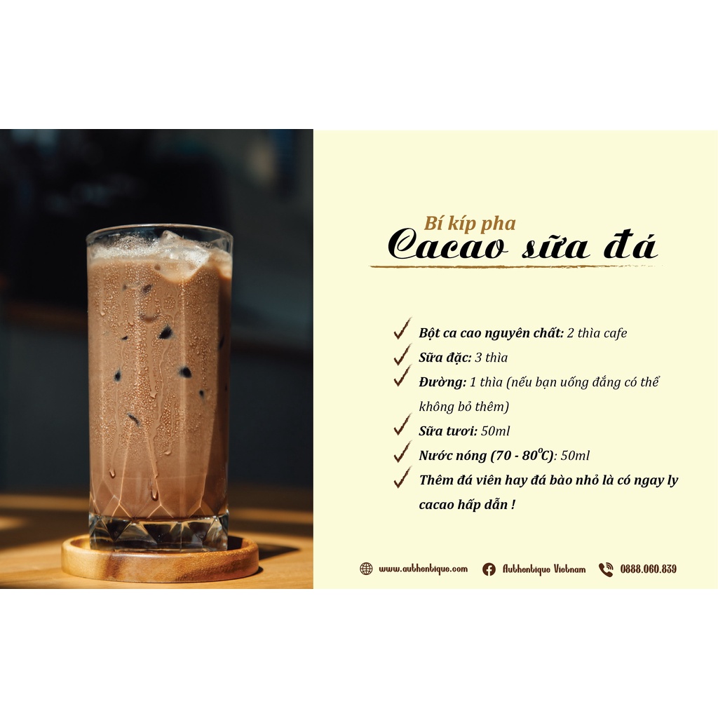 Bột CaCao Sữa 3in1 Túi Kraft 220g | DRINKING CHOCOLATE - Authentique Cacao