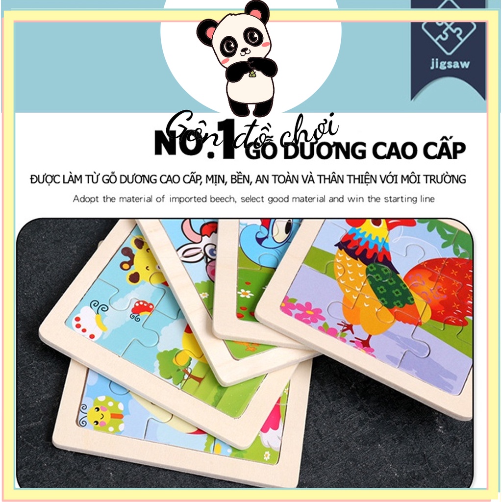 Đồ chơi xếp hình, Tranh Ghép gỗ 9 mảnh size nhỏ 11x11 cho bé Gôn đồ chơi