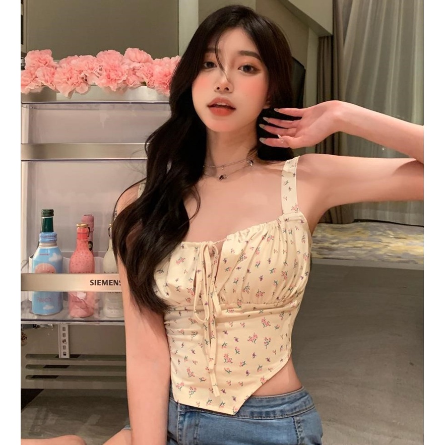 Áo Hai Dây Họa Tiết Hoa Thời Trang Mùa Hè Phong Cách Retro