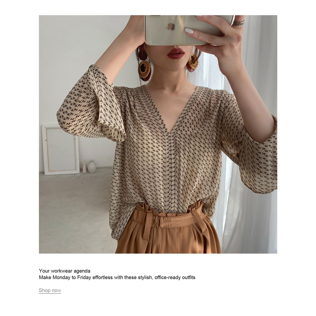 SUXI Áo chiffon nữ dài tay phong cách Hàn Quốc