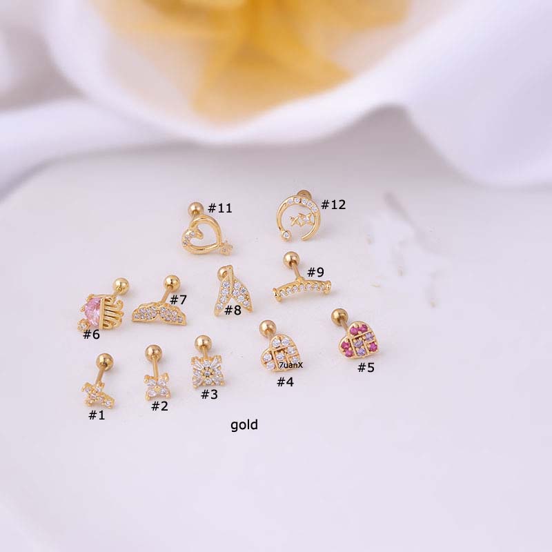 1 Khuyên tai hình trái tim / đuôi cá / chữ thập bằng thép không gỉ đính đá xinh xắn
