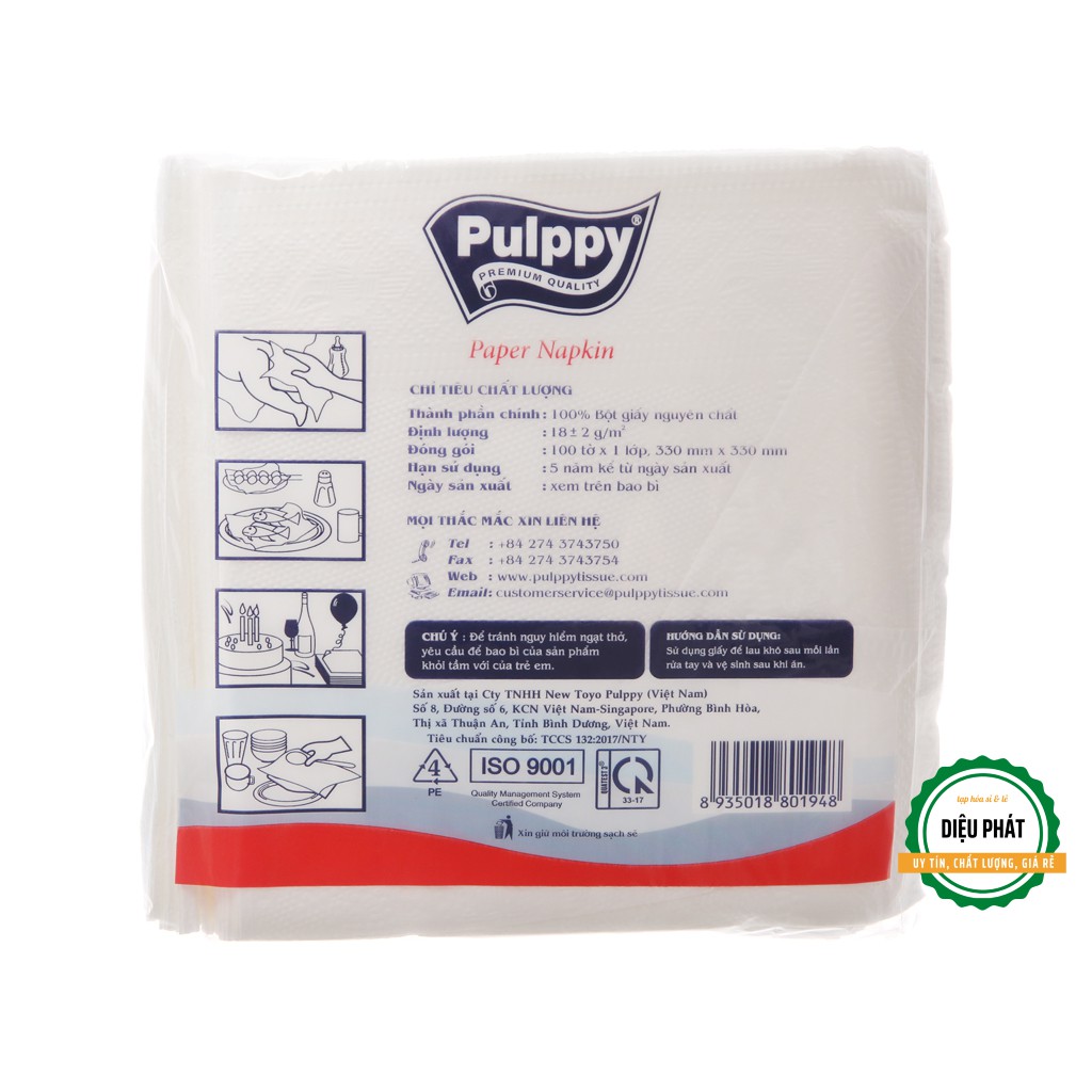 ⚡️ Giấy Vuông, Khăn Giấy Ăn Pulppy 1 Lớp Gói 100 Tờ