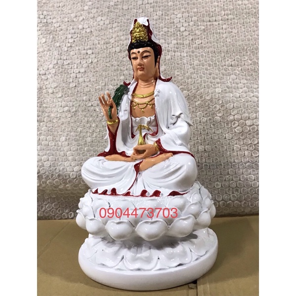 Tượng Quán Thế Âm Bồ Tát trắng viền đỏ 30cm - LHCQATD30