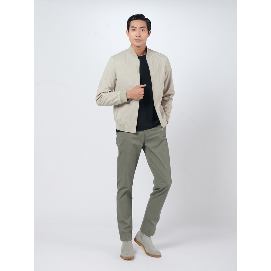 Áo khoác bomber nam Owen JK220717 jacket nhẹ 2 lớp màu be kẻ chìm vải polyester cao cấp dáng suông bo cổ tay và gấu