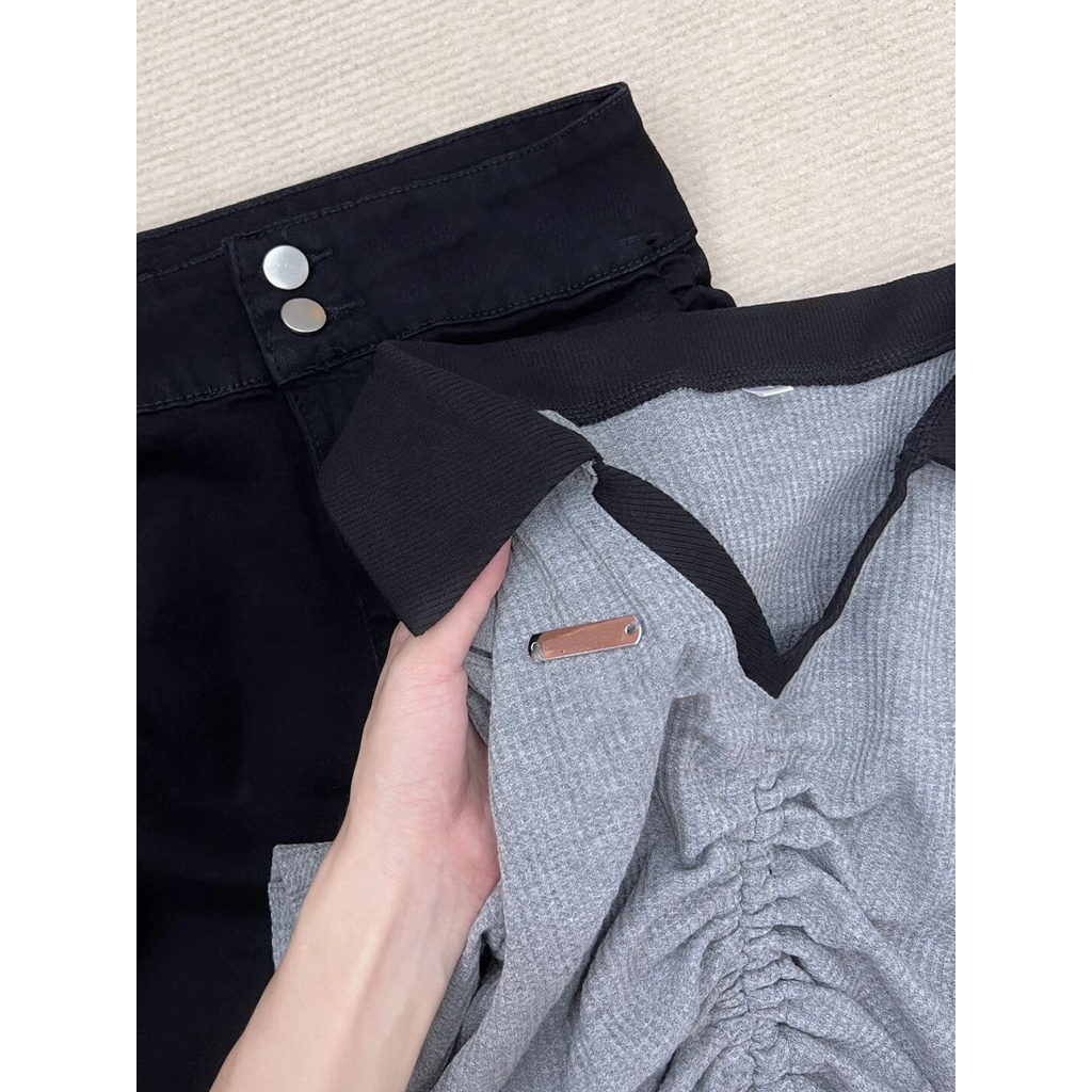 NUZIRO  Áo thun croptop tay ngắn cổ polo thời trang cho nữ