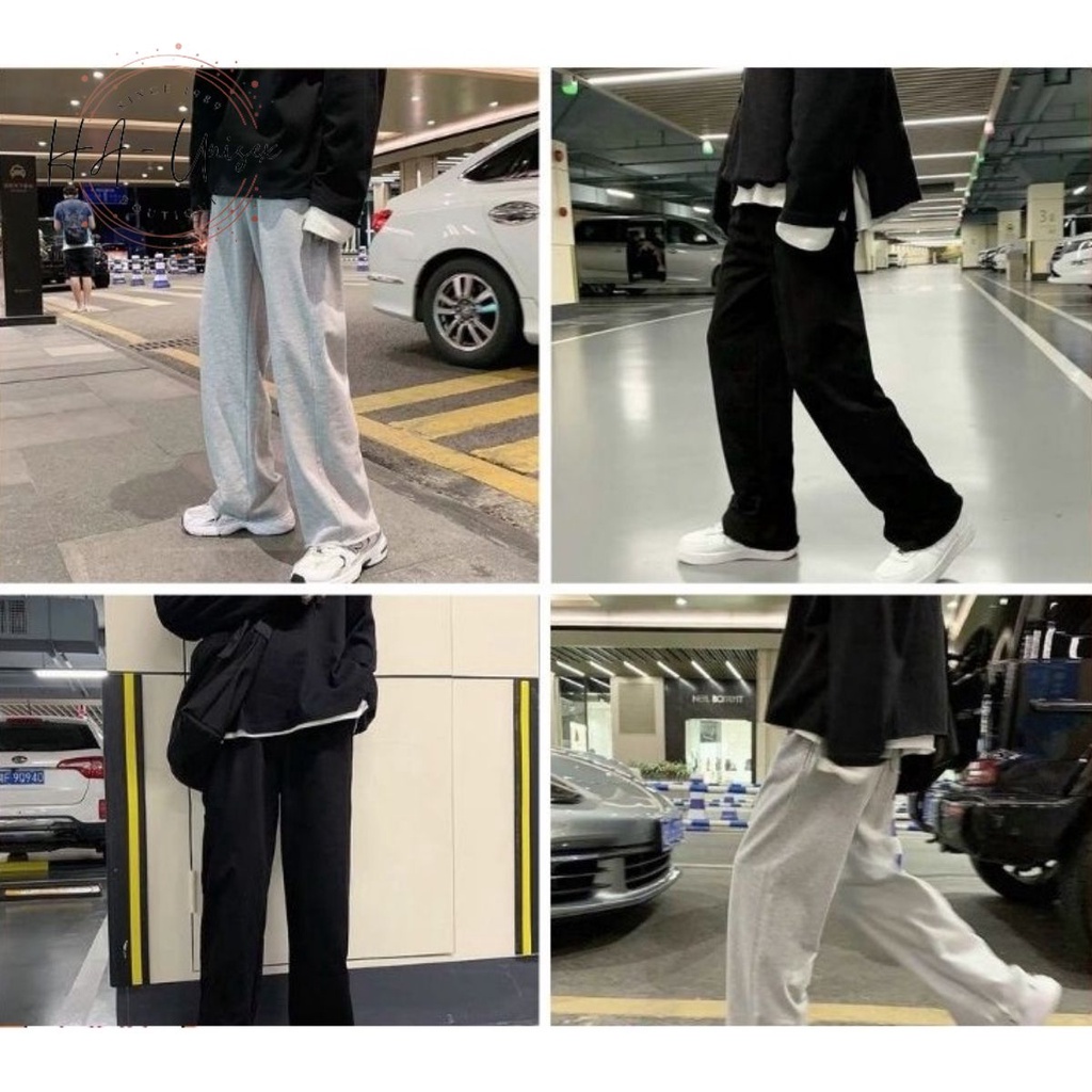 Quần ống rộng, jogger ống suông trơn basic nam nữ unisex phong cách streetwear Hàn Quốc dưới 70kg