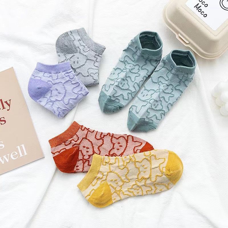 Vớ Cotton Cổ Thấp Thoáng Khí In Họa Tiết Gấu Gummy Phong Cách Hàn Quốc Màu Sắc Ngọt Ngào Thời Trang Mùa Hè Cho Nữ