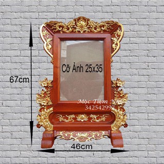 Khung ảnh 25x35 thờ trạm hoa mai gỗ gõ rát vàng