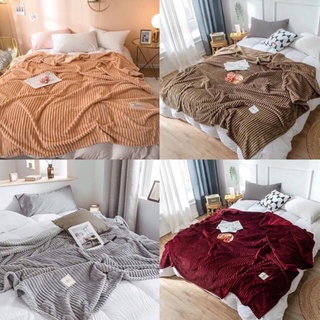 Chăn Tuyết tăm kẻ muji, Lông Tuyết Balanket Hè Thu 2 Lớp Dùng Cả 4 Mùa