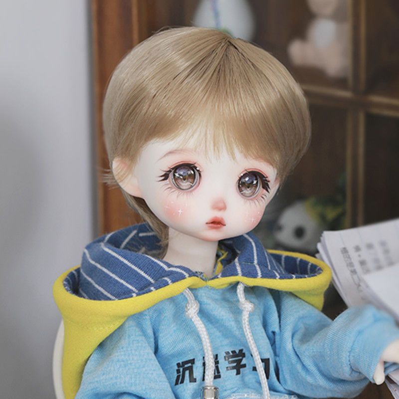 Tóc Giả 6 Điểm Kiểu Búp Bê bjd NanWa 6 Điểm Tóc Ngắn Màu Đen 8.18 Bằng Lụa Nhiệt Độ Cao Cho Nam