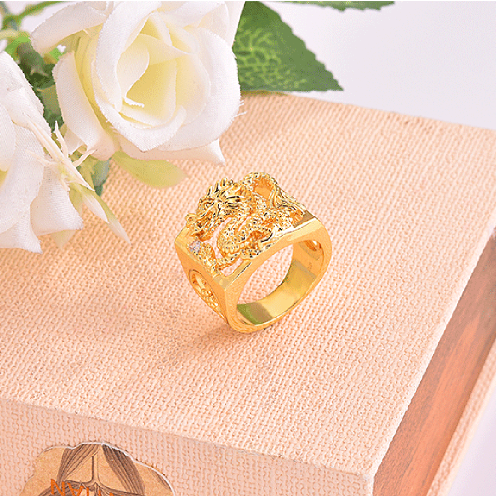 Nhẫn Thép Titan Mạ Vàng Hình Rồng Đính Đá Zircon Thời Trang Cho Nam