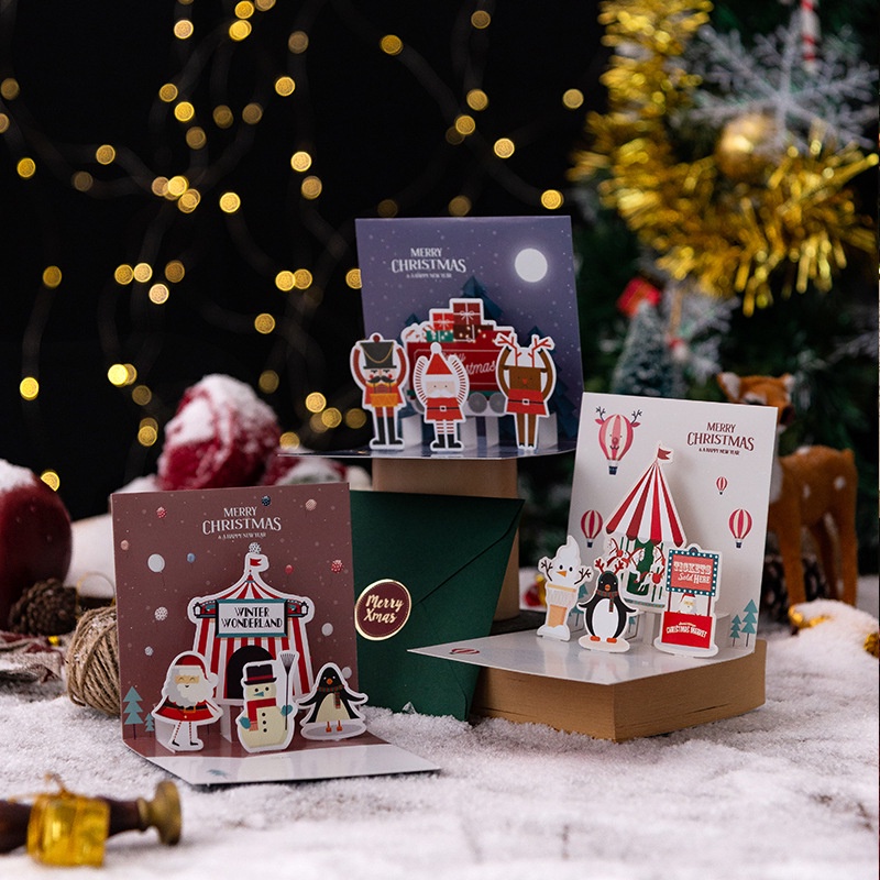 Thiệp Giáng Sinh 3D Hình Ông Già Noel / Người Tuyết Chúc Mừng Giáng Sinh Kèm Phong Bì Và Thiệp Chúc Mừng Bạn Bè