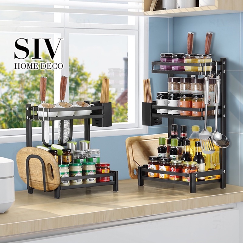SIV Kệ Đựng Gia Vị 2/3 tầng, Kệ hũ gia vị để bát đũa dao thớt 3 màu