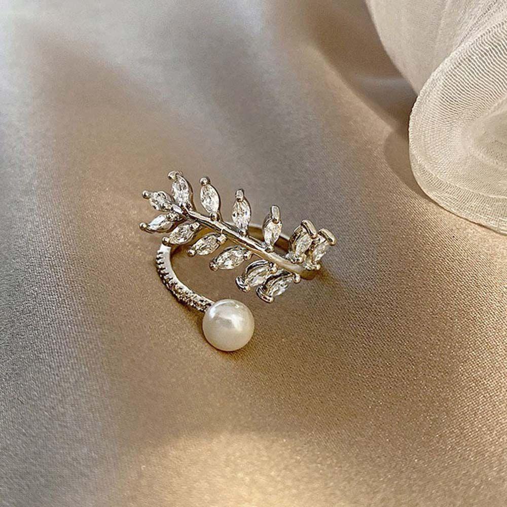 Nhẫn hở có thể điều chỉnh đính đá ngọc trai tùy chọn kiểu dáng phong cách Hàn Quốc lãng mạn dành cho nữ