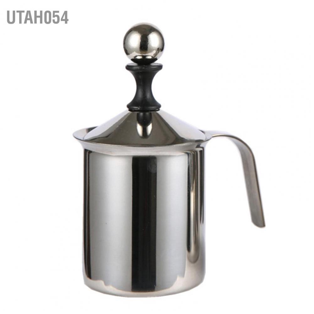 Utah054 400cc Manual Milk Creamer Frother Double Layer Filter Stainless Steel Heatable Easy Clean with Handle