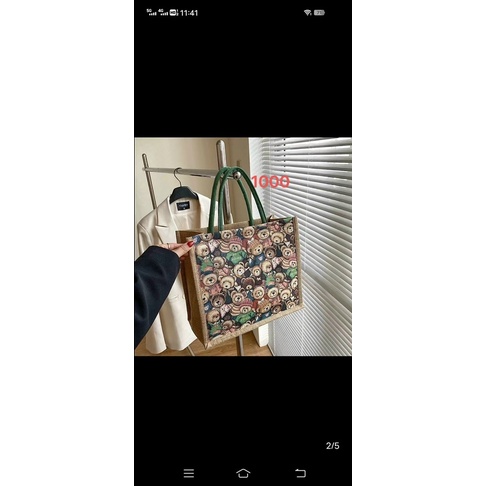 Túi cói mẫu gấu phong cách vintage, túi xách nữ đi du lịch, đi biển, đi làm